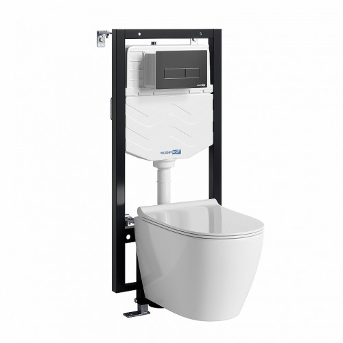 Комплект унитаза с инсталляцией WasserKRAFT Mindel 56TLT.010.ME.MB03.H002 цвет Белый с сиденьем Микролифт и клавишей смыва цвет Черный матовый