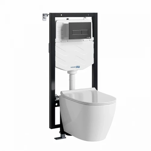 Комплект унитаза с инсталляцией WasserKRAFT Mindel 56TLT.010.ME.MB03.H002 цвет Белый с сиденьем Микролифт и клавишей смыва цвет Черный матовый