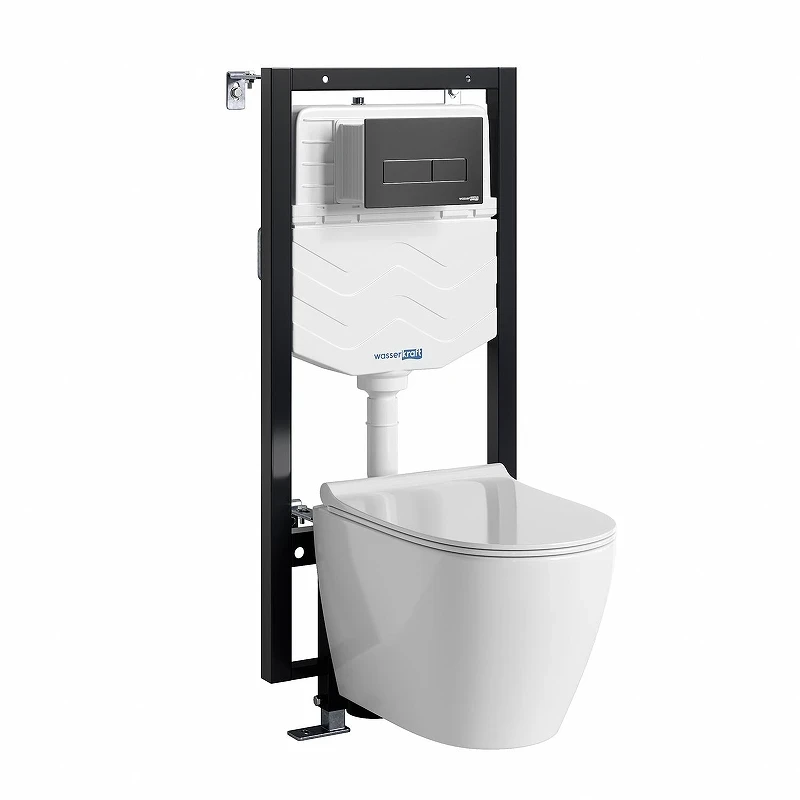 Комплект унитаза с инсталляцией WasserKRAFT Mindel 56TLT.010.ME.MB03.H002 цвет Белый с сиденьем Микролифт и клавишей смыва цвет Черный матовый