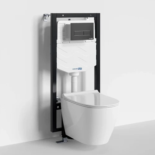 Комплект унитаза с инсталляцией WasserKRAFT Mindel 56TLT.010.ME.MB03.H002 цвет Белый с сиденьем Микролифт и клавишей смыва цвет Черный матовый