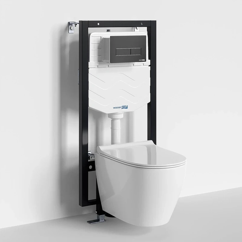 Комплект унитаза с инсталляцией WasserKRAFT Mindel 56TLT.010.ME.MB03.H002 цвет Белый с сиденьем Микролифт и клавишей смыва цвет Черный матовый