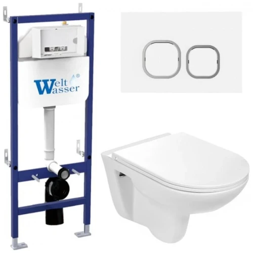 Комплект унитаза с инсталляцией WeltWasser BAMBERG 460 + BAARBACH 004 GL-WT + BAMBERG WT 10000010346 цвет Белый глянцевый с сиденьем Микролифт и клавишей смыва цвет Белый