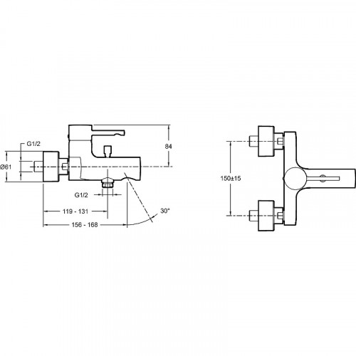 Смеситель для ванны Jacob Delafon Cuff E45532-CP Хром латунь на стену