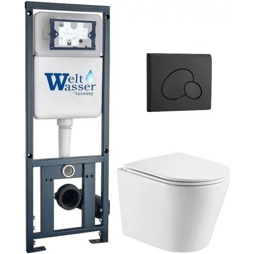 Комплект унитаза с инсталляцией WeltWasser MARBERG 410 + SALZBACH 043 GL-WT + MAR 410 RD MT-BL 10000011510 цвет Белый глянцевый с сиденьем Микролифт и клавишей смыва цвет Черный матовый