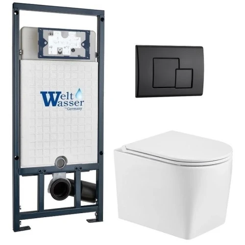 Комплект унитаза с инсталляцией WeltWasser MARBERG 507 + NESENBACH 004 GL-WT + MAR 507 SE MT-BL 10000011727 цвет Белый глянцевый с сиденьем Микролифт и клавишей смыва цвет Черный матовый