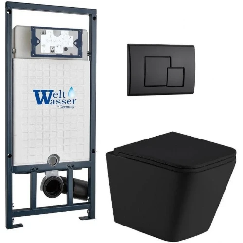 Комплект унитаза с инсталляцией WeltWasser MARBERG 507 + GELBACH 043 MT-BL + MAR 507 SE MT-BL 10000012007 цвет Черный матовый с сиденьем Микролифт и клавишей смыва цвет Черный матовый
