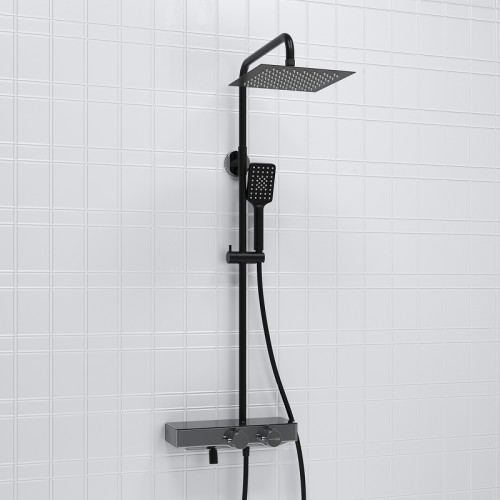 Душевая система WasserKRAFT A114.255.130.CB Thermo с термостатом Черная матовая латунь на стену