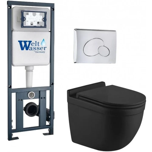 Комплект унитаза с инсталляцией WeltWasser MARBERG 410 + HEIMBACH 043 MT-BL + MAR 410 RD-CR 10000012246 цвет Черный матовый с сиденьем Микролифт и клавишей смыва цвет Хром