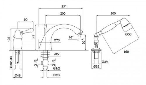 Смеситель на борт ванны Migliore Maya 18922 Хром латунь