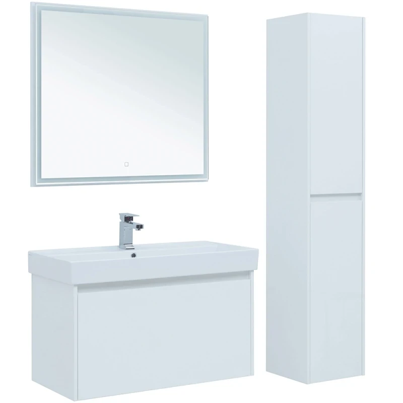Зеркало Aquanet Nova Lite 90 242264 с подсветкой Белое МДФ / ЛДСП, стекло