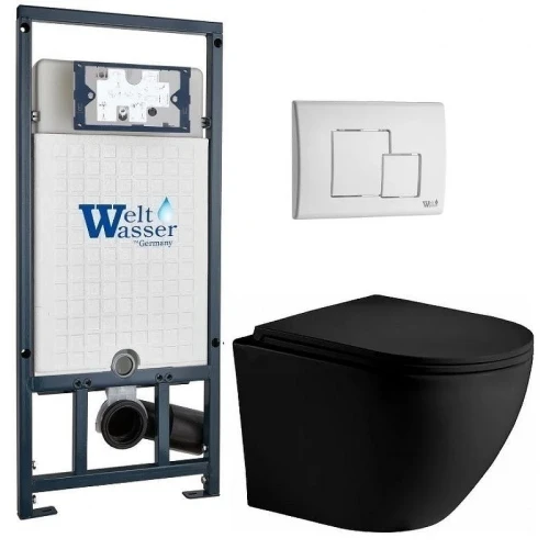 Комплект унитаза с инсталляцией WeltWasser MARBERG 507 + MERZBACH 043 XL MT-BL + MAR 507 SE GL-WT 10000014151 цвет Белый глянцевый с сиденьем Микролифт и клавишей смыва цвет Белый глянцевый