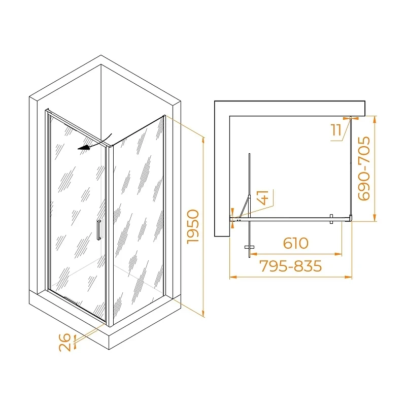 Душевой уголок RGW Stilvoll 80x70 703214587-14 профиль цвет Черный стекло прозрачное