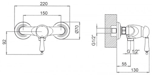 Смеситель для душа Margaroli Classica RU1005AA01BR Бронза на стену