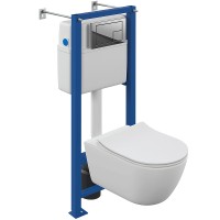 Комплект унитаза Cersanit Nature Oval CO DPL EO slim LP с инсталляцией Vector 64576 с сиденьем Микролифт с клавишей смыва Хром глянцевый фарфор подвесной