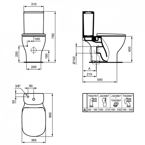 Унитаз-компакт Ideal Standard Tesi T0087V1 цвет Silk White / Белый матовый без бачка и сиденья