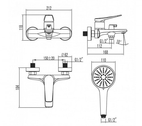Смеситель для ванны Lemark Bronx LM3714BL Черный латунь на стену