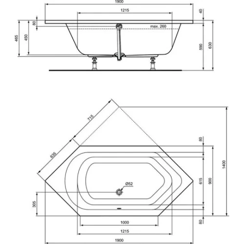 Акриловая ванна Ideal Standard Hotline 190х90 K275501 цвет Euro White / Евробелый