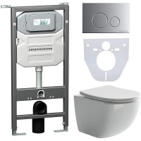 Комплект унитаза с инсталляцией Ceramicanova Forma CN3009_1001M_1000 с сиденьем Микролифт и клавишей смыва Хром матовый фарфор подвесной