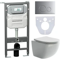 Комплект унитаза с инсталляцией Ceramicanova Forma CN3009_1001M_1000 с сиденьем Микролифт и клавишей смыва Хром матовый фарфор подвесной