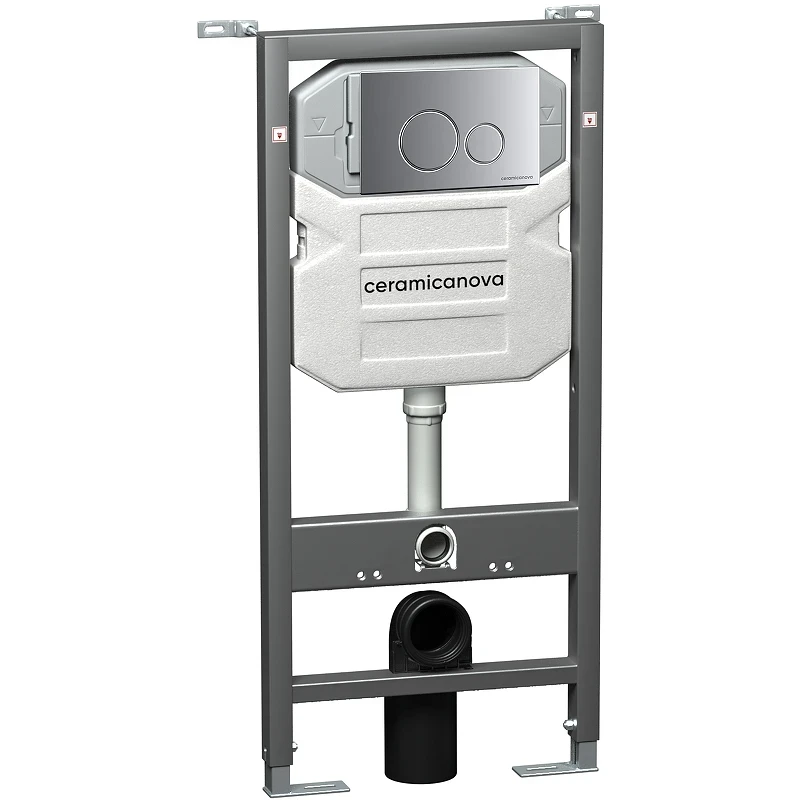 Комплект унитаза с инсталляцией Ceramicanova Forma CN3009_1001M_1000 с сиденьем Микролифт и клавишей смыва Хром матовый фарфор подвесной