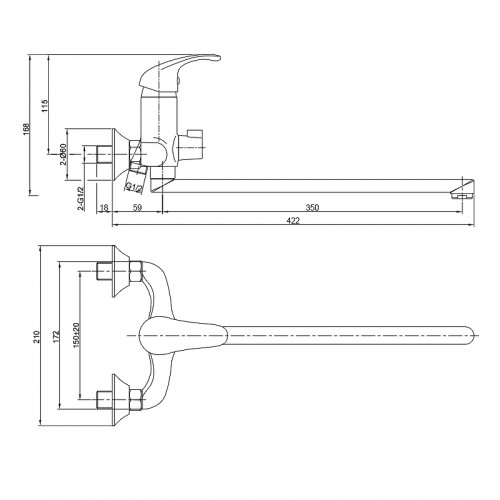 Смеситель для ванны WesnaArt Listok LIS01-320 универсальный Хром латунь на стену