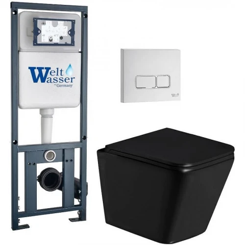 Комплект унитаза с инсталляцией WeltWasser MARBERG 410 + GELBACH 043 GL-BL + MAR 410 SE GL-WT 10000011955 цвет Белый глянцевый с сиденьем Микролифт и клавишей смыва цвет Белый глянцевый