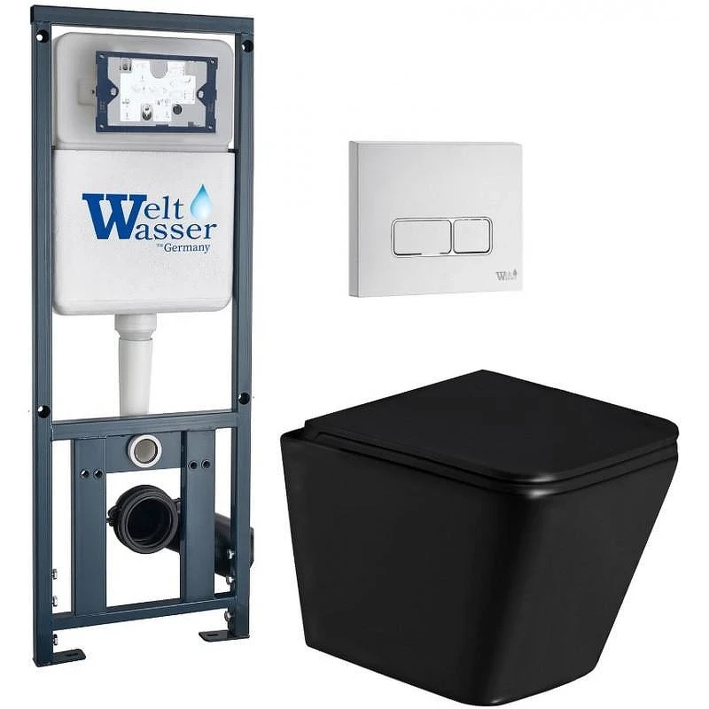 Комплект унитаза с инсталляцией WeltWasser MARBERG 410 + GELBACH 043 GL-BL + MAR 410 SE GL-WT 10000011955 цвет Белый глянцевый с сиденьем Микролифт и клавишей смыва цвет Белый глянцевый