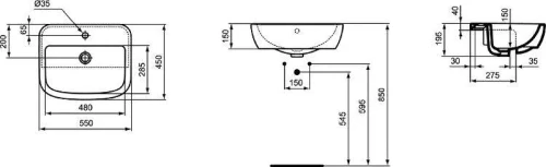 Раковина встраиваемая сверху Ideal Standard Tempo 55 T059001 цвет Euro White / Евробелый