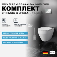 Комплект унитаза с инсталляцией AM.PM Spirit V2.0 FlashClean IS49051.701700 с сиденьем Микролифт и клавишей смыва Хром фарфор подвесной