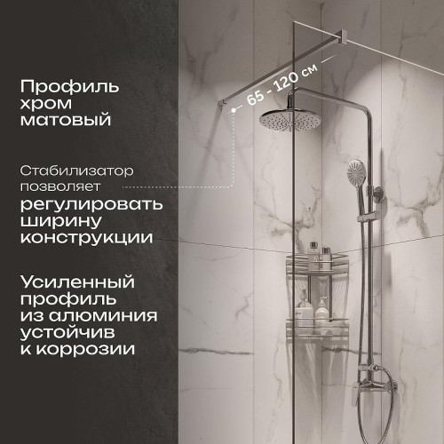 Душевая перегородка DIWO Орел 70 DS-OR-70-СR профиль Хром матовый стекло прозрачное