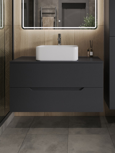Тумба с раковиной Orange Line 100 Li-100TugMDF+B02-460W подвесная Графит матовый МДФ / ЛДСП
