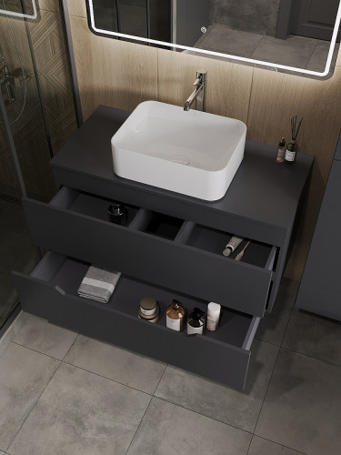 Тумба с раковиной Orange Line 100 Li-100TugMDF+B02-460W подвесная Графит матовый МДФ / ЛДСП