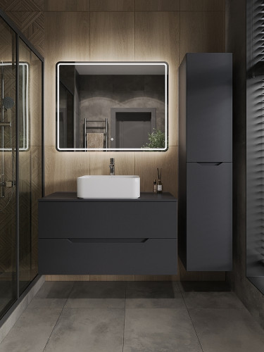 Тумба с раковиной Orange Line 100 Li-100TugMDF+B02-460W подвесная Графит матовый МДФ / ЛДСП