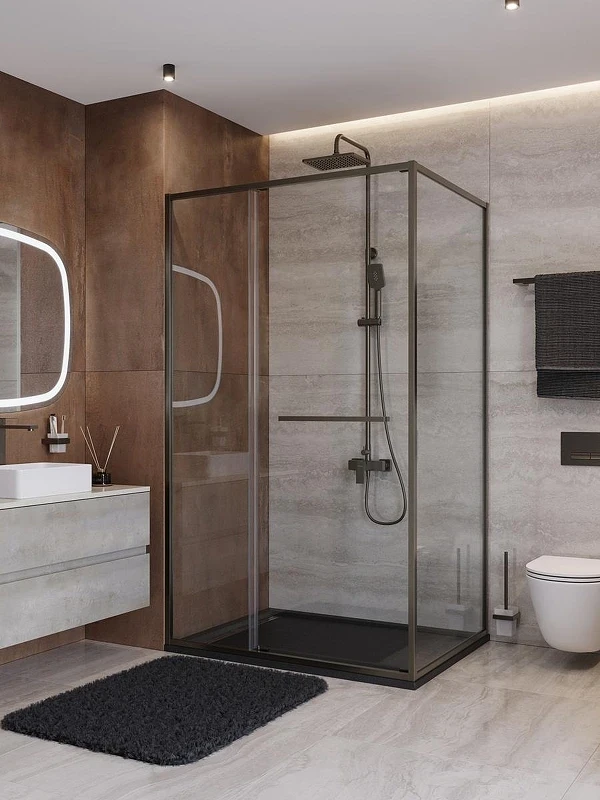 Душевой уголок Cezares Lux 110x90 LUX-AH-FS-11-110/90-C-GM профиль Оружейная сталь стекло прозрачное