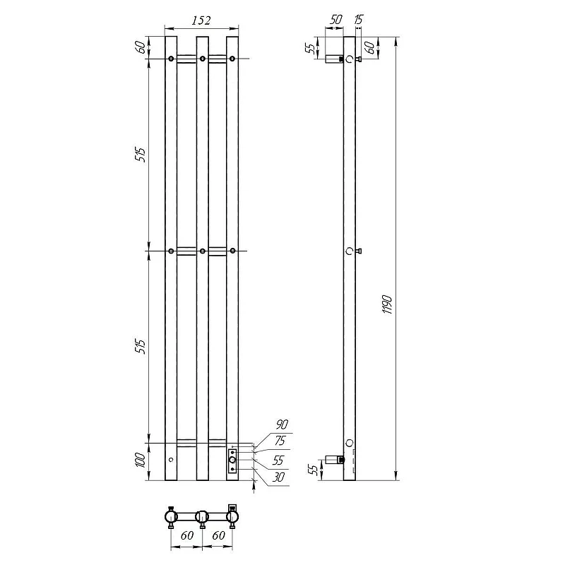 Электрический полотенцесушитель Point Деметра PN12822W П3 120x1200 диммер справа Белый