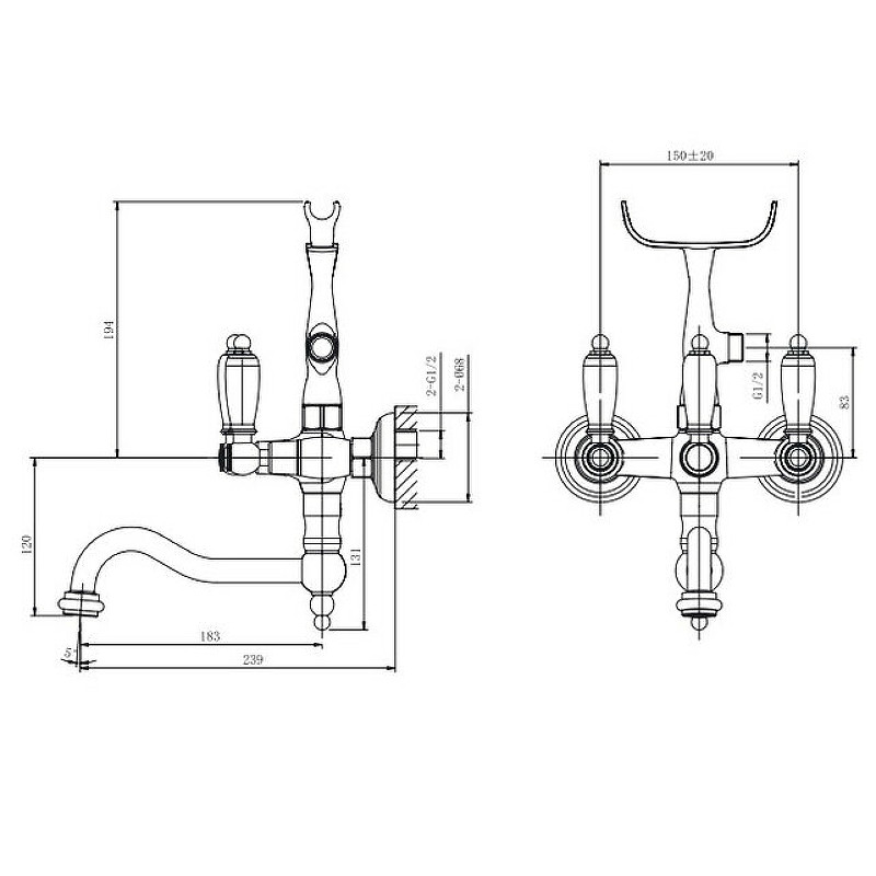 Смеситель для ванны Caprigo Adria-Classic Metal Edition 03M-510-vot Бронза латунь на стену