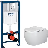 Комплект унитаза Ceramicanova Play CN3001 с инсталляцией Grohe Rapid SL 38721001 с сиденьем Микролифт и клавишей смыва Хром фаянс подвесной