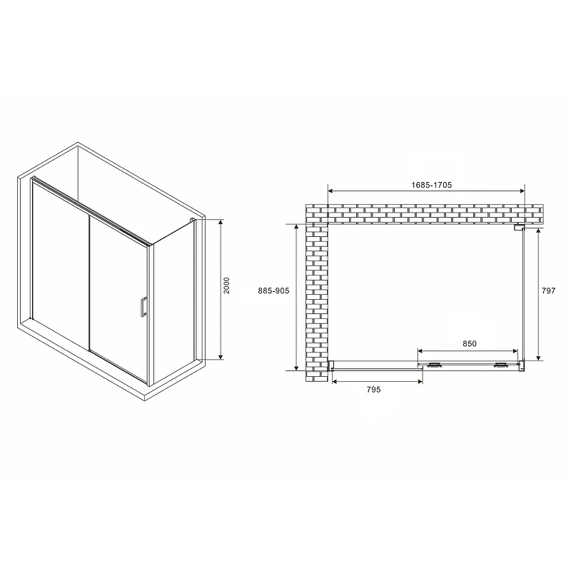 Душевой уголок Abber Komfort 170x90 AG93170B-S92B профиль Черный стекло прозрачное