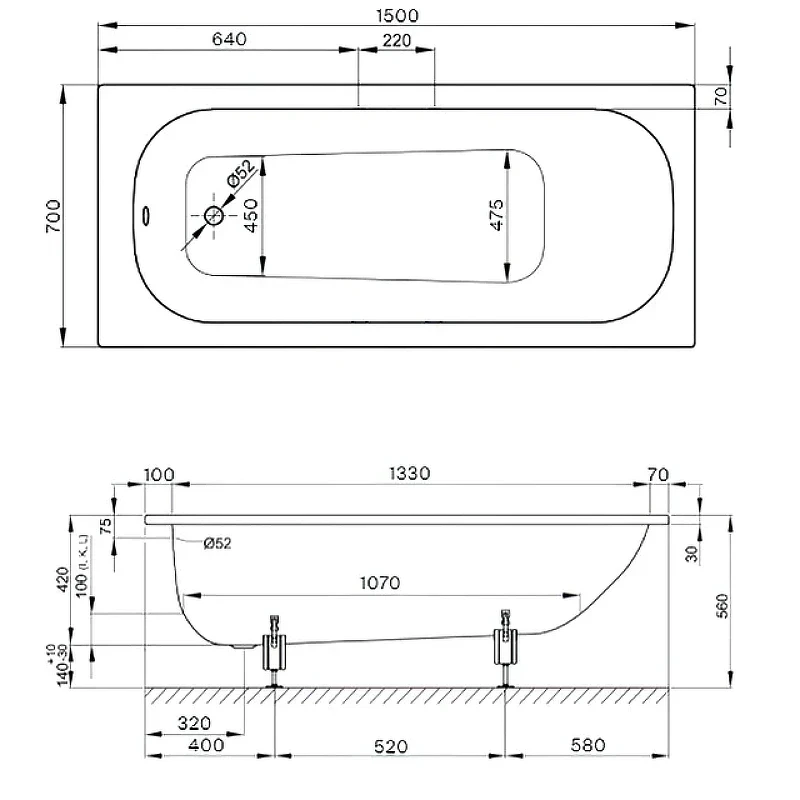 Стальная ванна Bette Form 150x70 2941-000 AD PLUS AR с шумоизоляцией, антискользящим и антигрязевым покрытием