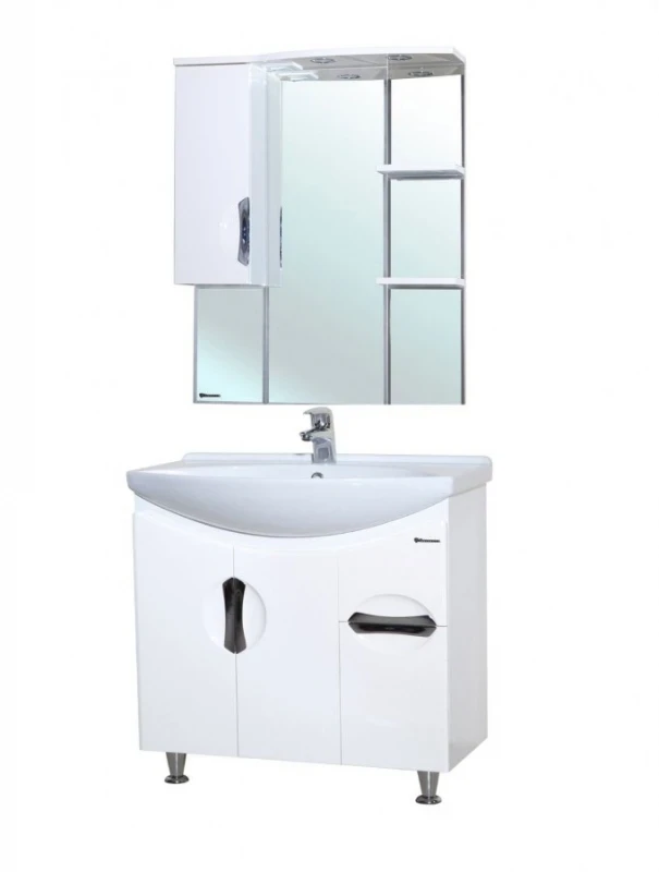 Зеркало со шкафом Bellezza Лагуна 75 4612112001019 с подсветкой R Белое МДФ / ЛДСП, стекло