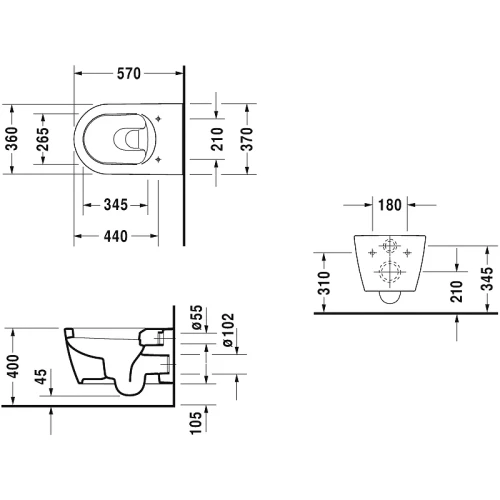 Унитаз Duravit ME by Starck 25280900001 подвесной без сиденья