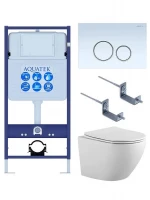 Комплект унитаза с инсталляцией Aquatek Set Aquatek Европа-015 4в1 цвет Белый с сиденьем Микролифт и клавишей смыва цвет Белый