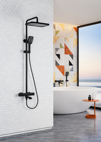 Душевая система Raglo R01.26.06 с термостатом Черная матовая латунь на стену