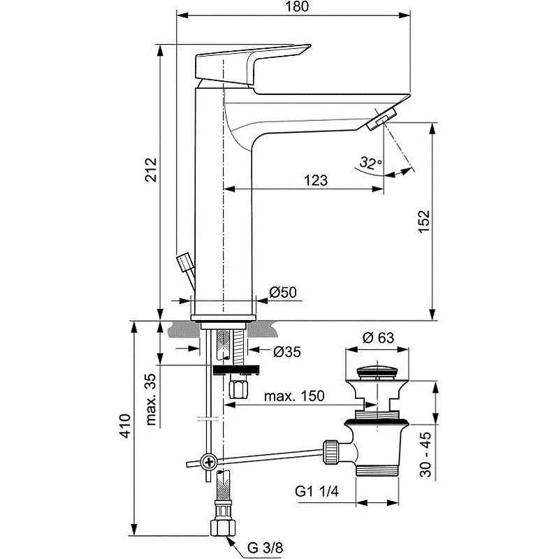Смеситель для раковины Ideal Standard Tesi Grande A6563AA