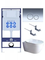 Комплект унитаза с инсталляцией Aquatek Set Aquatek Поларис 01-018 4в1 цвет Белый с сиденьем Микролифт и клавишей смыва цвет Хром глянцевый