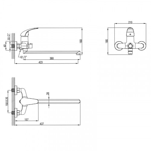 Смеситель для ванны AWP Suna S1051C универсальный цвет Хром