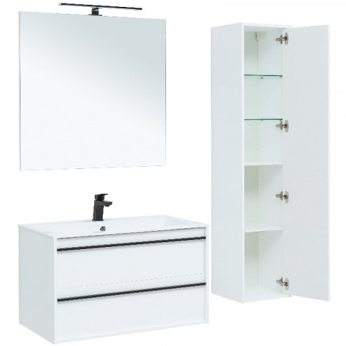 Тумба под раковину Aquanet Lino 90 253904 подвесная Белая матовая МДФ / ЛДСП