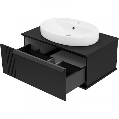 Тумба с раковиной Brevita Savoy 80 УТ000014894 подвесная Черная матовая МДФ / ЛДСП