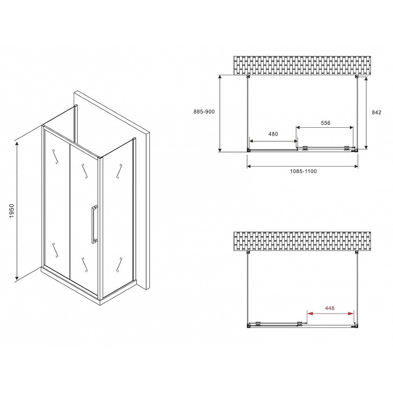 Душевой уголок Abber Schwarzer Diamant 110x90 AG30110BMH-S90BM-S90BM профиль Черный стекло матовое