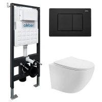 Комплект унитаза Abber Bequem AC1100T-AC0105-AC0120MB с сиденьем Микролифт и клавишей смыва цвет Черный матовый